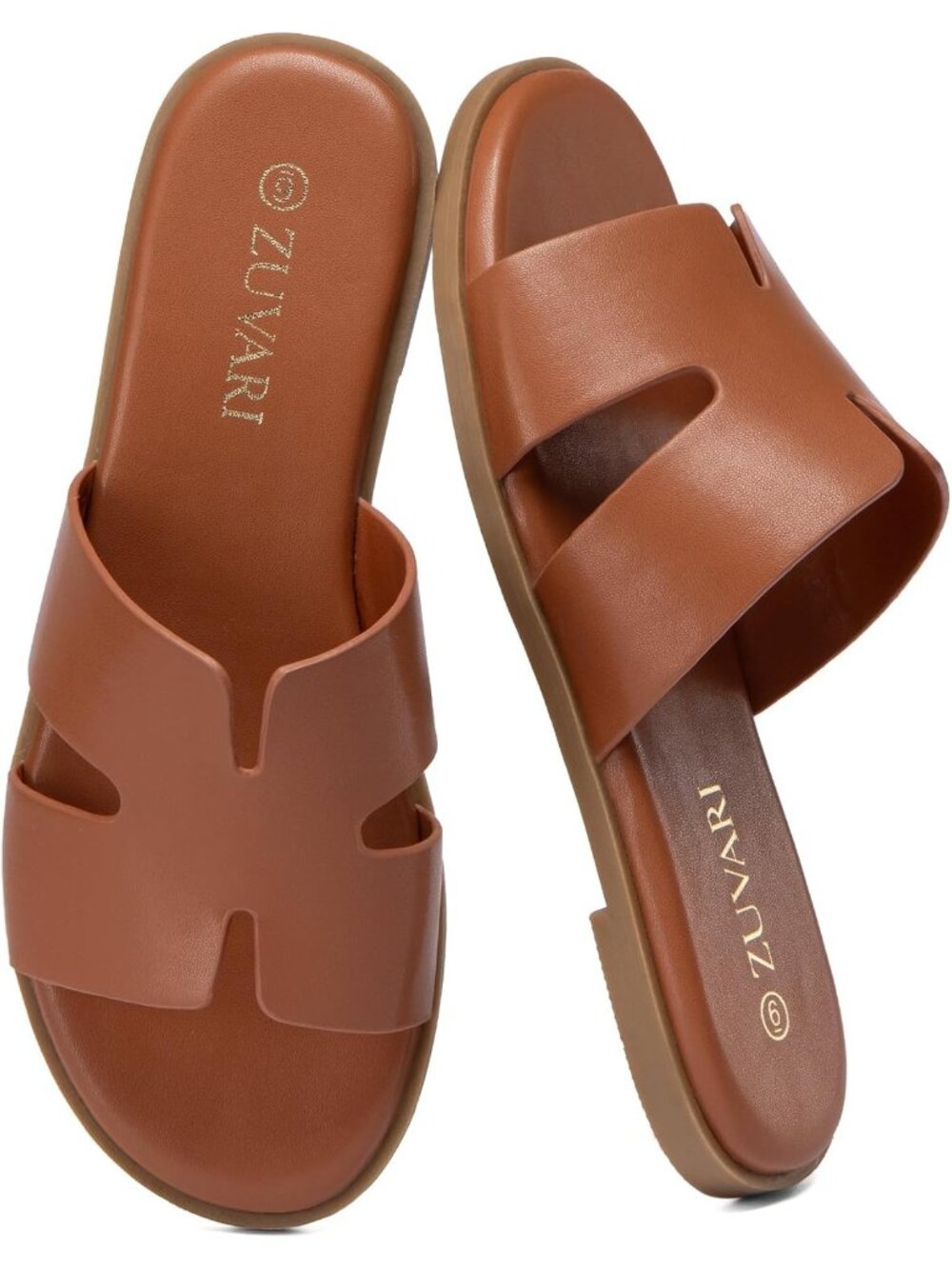 Women's Brown Open Toe Slip On Beach Mules Dressy Comfortable Leather Slippers